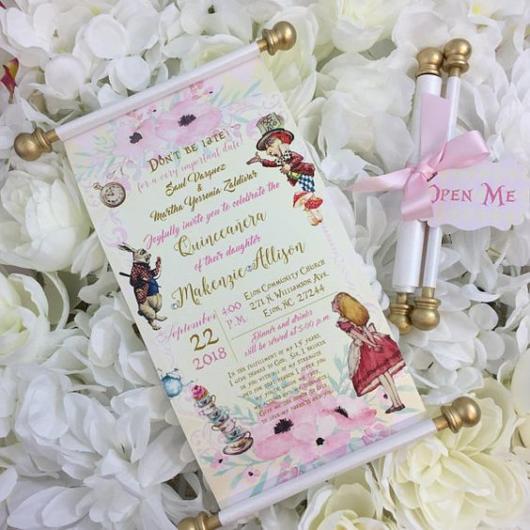 Convite Alice no País das Maravilhas: Pergaminho