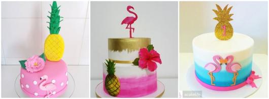 ideias para bolo abacaxi e flamingo