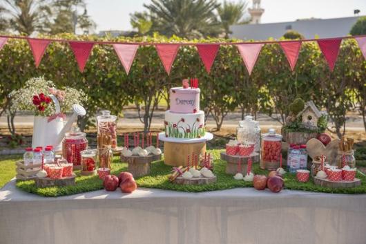 Festa no parque: decoração para chá de bebê com bandeirinhas rosas