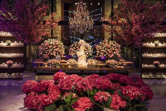 Mesa de 15 anos: Rosa com flores