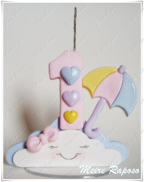 Topo de bolo chuva de amor: Em biscuit