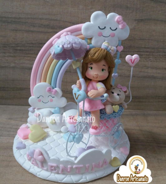 Topo de bolo chuva de amor: Em biscuit