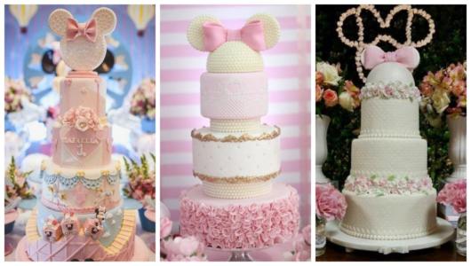 Montagem com três bolos grandes da Minnie.