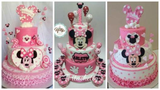 Montagem com bolos rosa da Minnie.