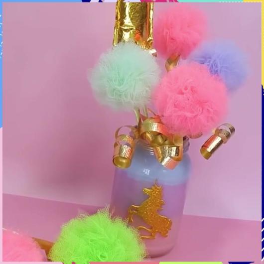 enfeite de mesa unicórnio com pote de vidro