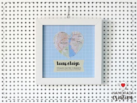 Surpresa para namorada: quadro com mapa em formarto de coração
