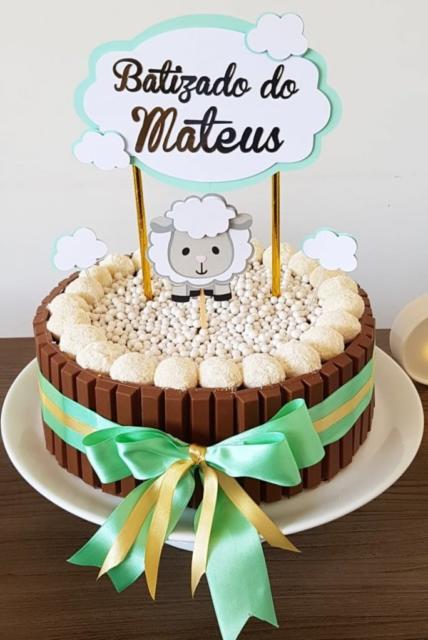 topo de bolo de batizado com ovelha batizado