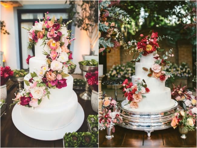Bolos de casamento com flores coloridas