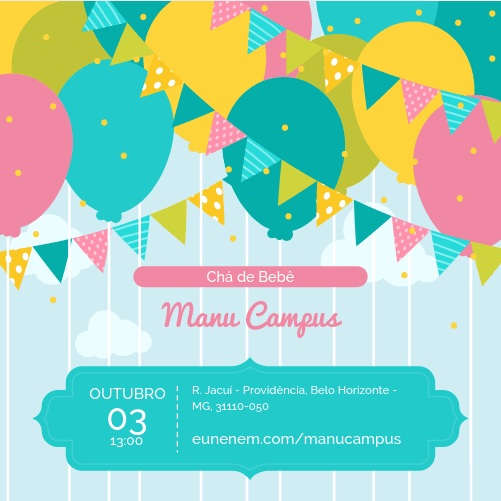 Convite colorido para chá de bebê junino