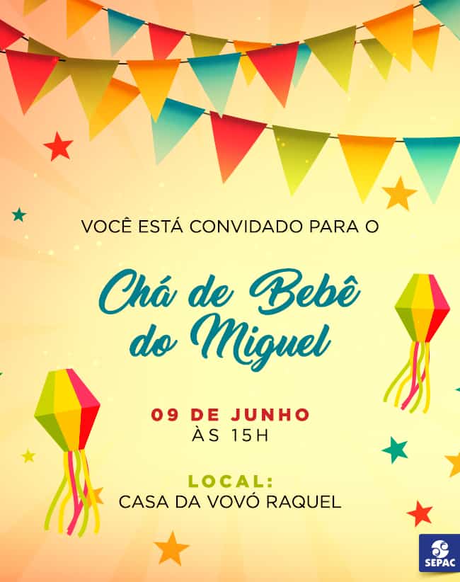 Convite para chá de bebê junino