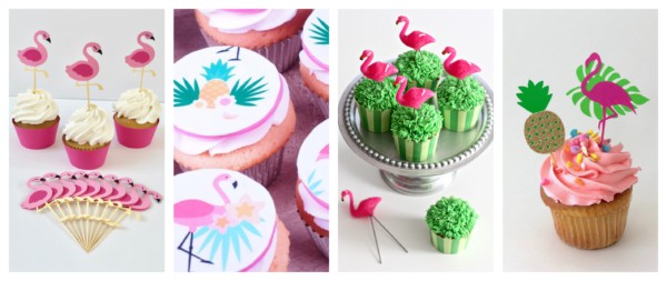 Montagem de cupcake de flamingos