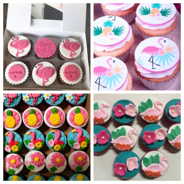 Montagem de cupcake de flamingos sem chantili