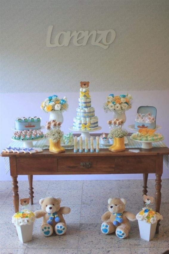 chá de fraldas masculino provençal com tema ursinho