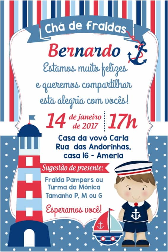 convite chá de fraldas marinheiro