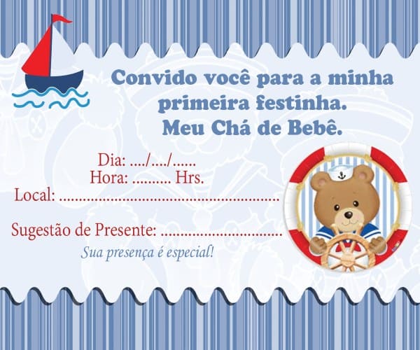 convite de chá de bebê marinheiro para imprimir