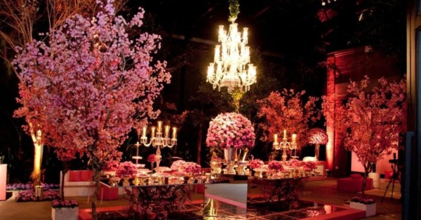 cores para festa de 15 anos mesa living coral