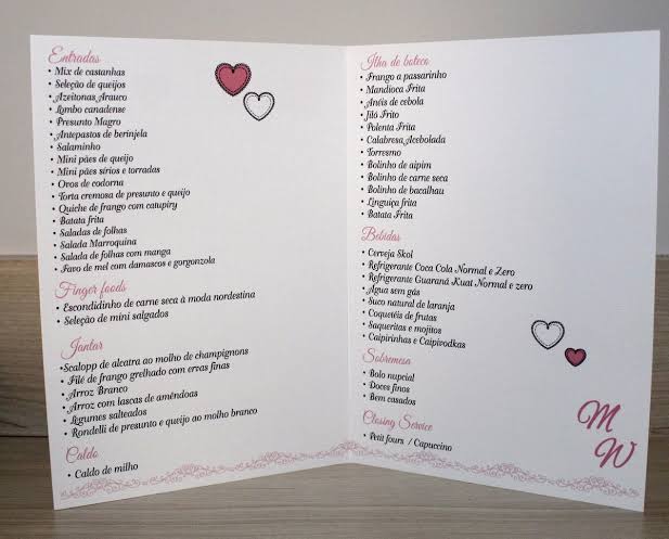 menu para casamento ideias
