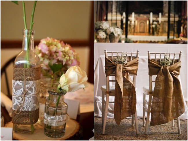peças em juta para casamento rústico simples