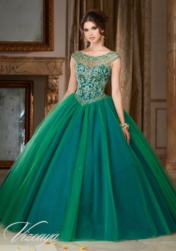 vestido verde de debutante