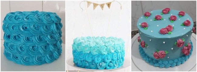 decoração de bolo azul com glacê