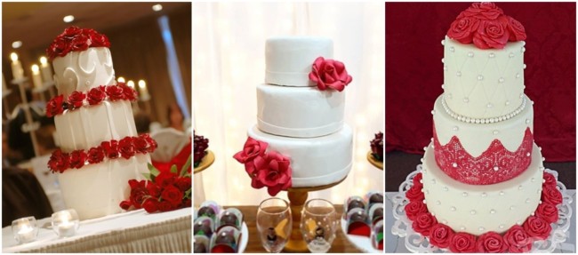 bolo de casamento branco e vermelho