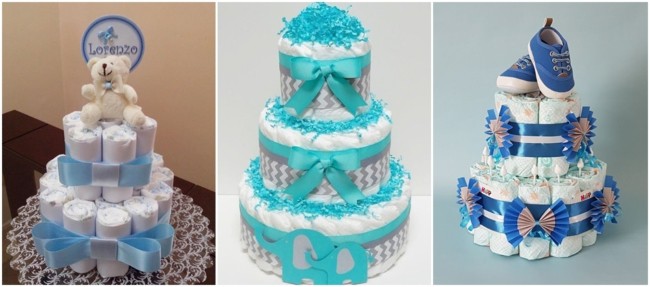 modelos de bolo de fraldas azul