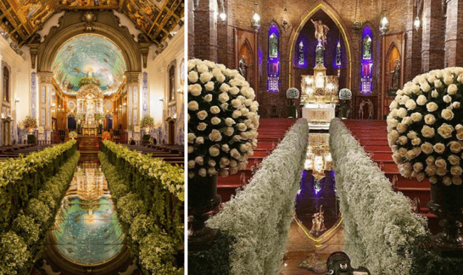 Duas igrejas decoradas com tapete espelhado
