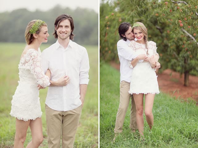 Vestido de noiva curto para casamento no campo