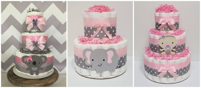bolo de fraldas rosa e cinza