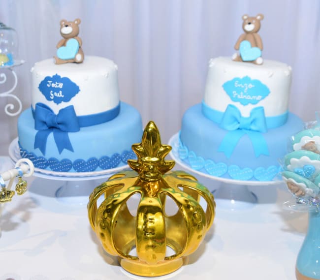 Bolos para chá de bebê gêmeos azul