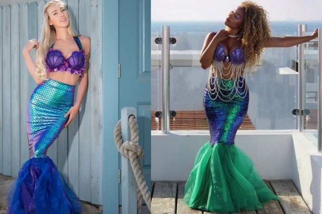 Fantasia de Carnaval feminina de sereia azul e verde14