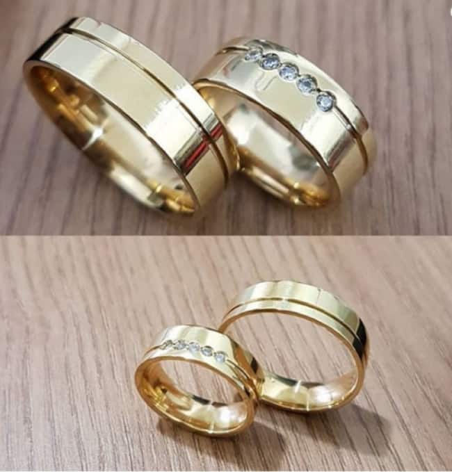 Fotos de alianças com pedrinhas pequenas