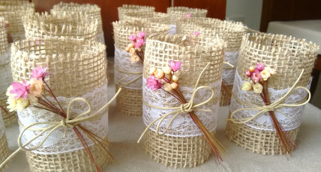 Porta guardanapo para casamento rústico com flor