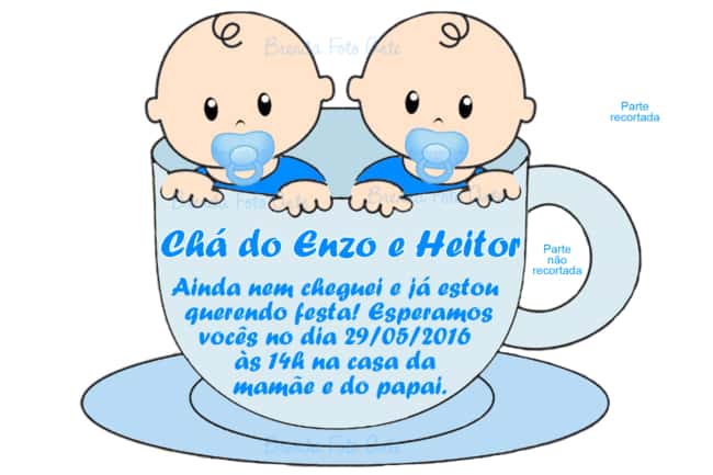 convite para chá de bebê gêmeos