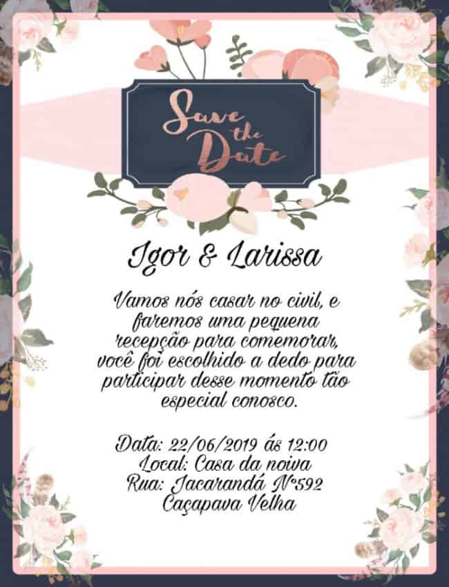 convite simples virtual de casamento