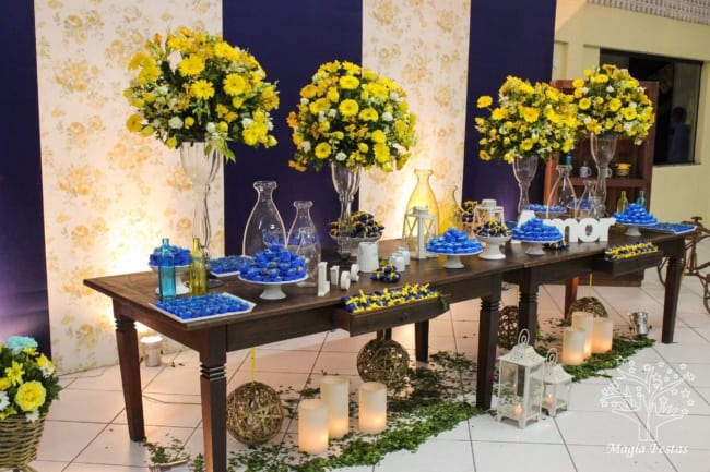 decor de Casamento Azul e Amarelo