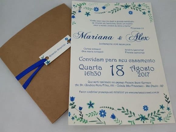 ideia de Convite de Casamento Azul