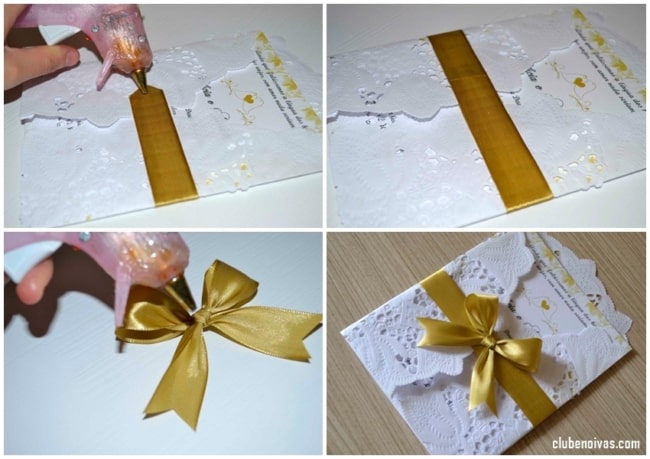 passo a passo de convite com papel rendado