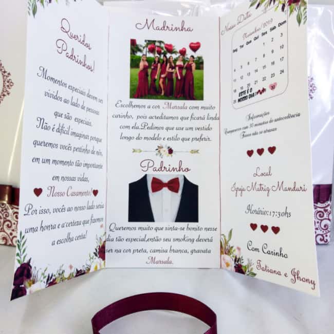 Manual dos Padrinhos cor marsala