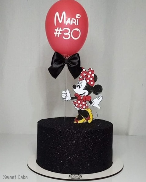 bolo da Minnie com glitter preto