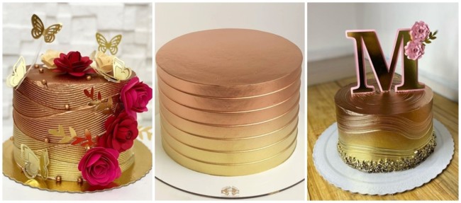 bolo rose gold e dourado