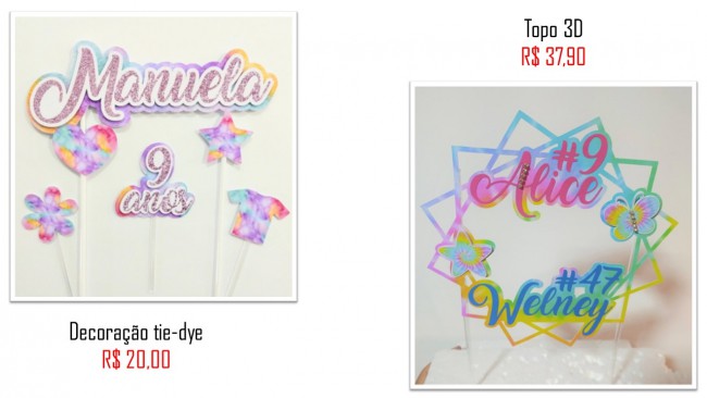 onde comprar e precos topo de bolo tie dye