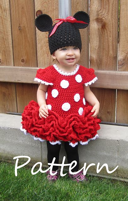 fantasia da Minnie para bebê de vestido vermelho de crochê