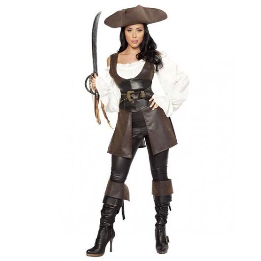 fantasia de pirata feminina de calça de couro com bata branca