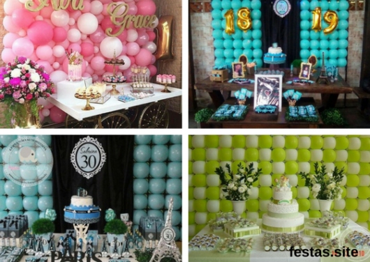 seleção de fotos de parede de balões para festas femininas