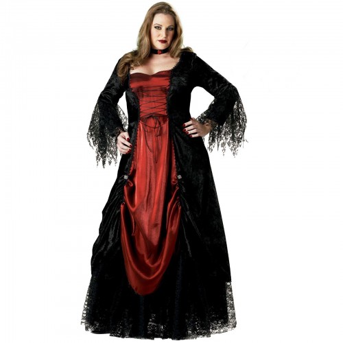 fantasia de vampira de vestido longo e mais rodado