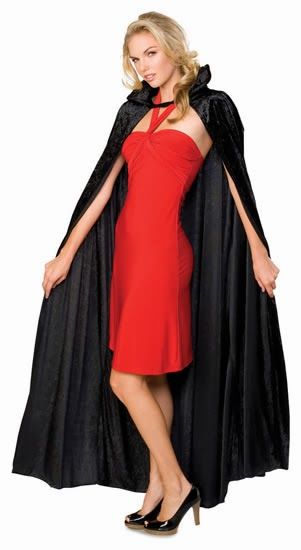 fantasia de vampira de vestido vermelho com capa preta