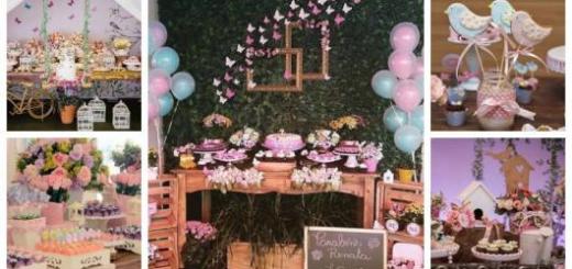 Montagem com ideias de decoração para festa Jardim Encantado.