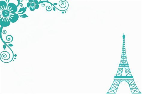 Convite com flores desenhadas no canto superior esquerdo e Torre Eiffel no canto inferior direito.