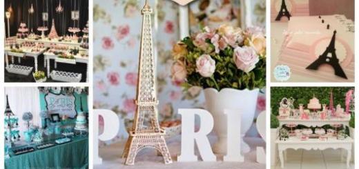 Montagem com exemplos de decoração e convite para Festa Paris.